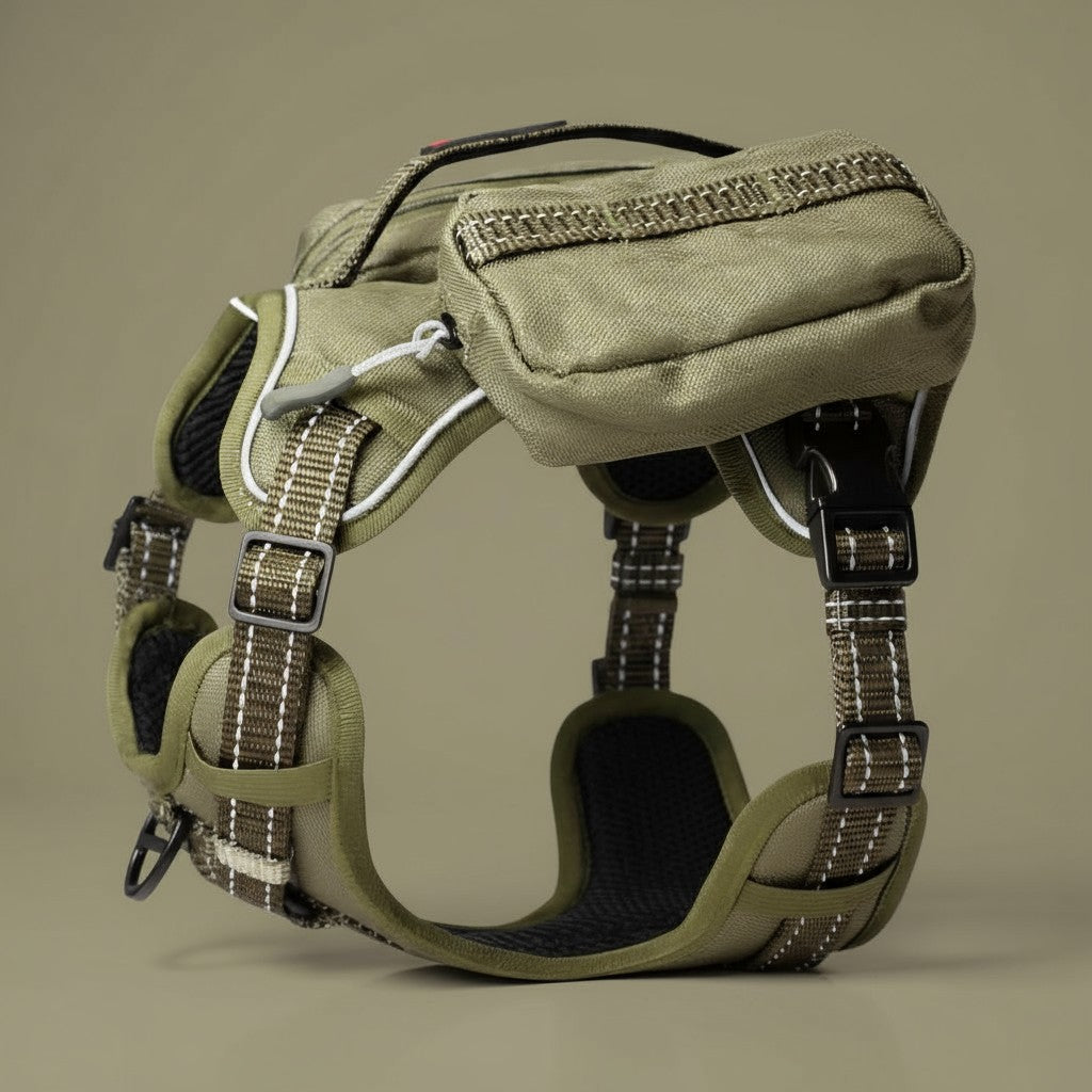 High-Perfomance Tactical Dog Harness With Backpack, No Pull Front Clip & Metal Buckles