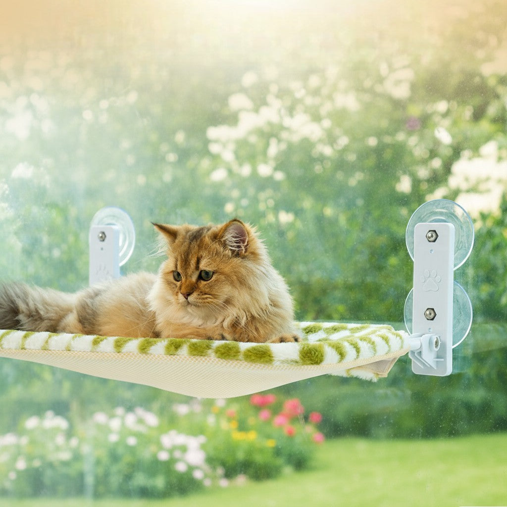 Cat Window Hammock - Steel Frame Perch With Strong Suction Cups For Indoor Cats Brown, Medium