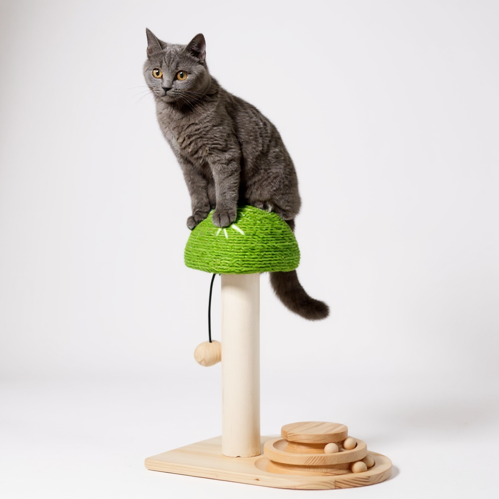 Mushroom Sisal Rope 2 In 1 Wooden Interactive Ball Track Ball Cat Scratching Post Cat Scratching Board