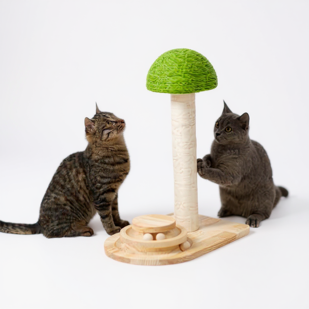 Mushroom Sisal Rope 2 In 1 Wooden Interactive Ball Track Ball Cat Scratching Post Cat Scratching Board